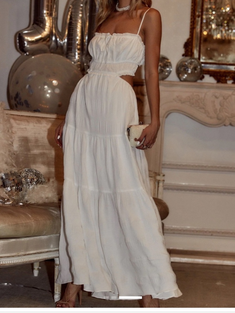 12th Tribe White Spaghetti-Strap Maxi Dress with Side Cutout